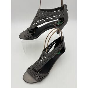 Donald Pliner Verona 2 Heels Sandals Pewter Grey Leather Size 8 M Basketweave